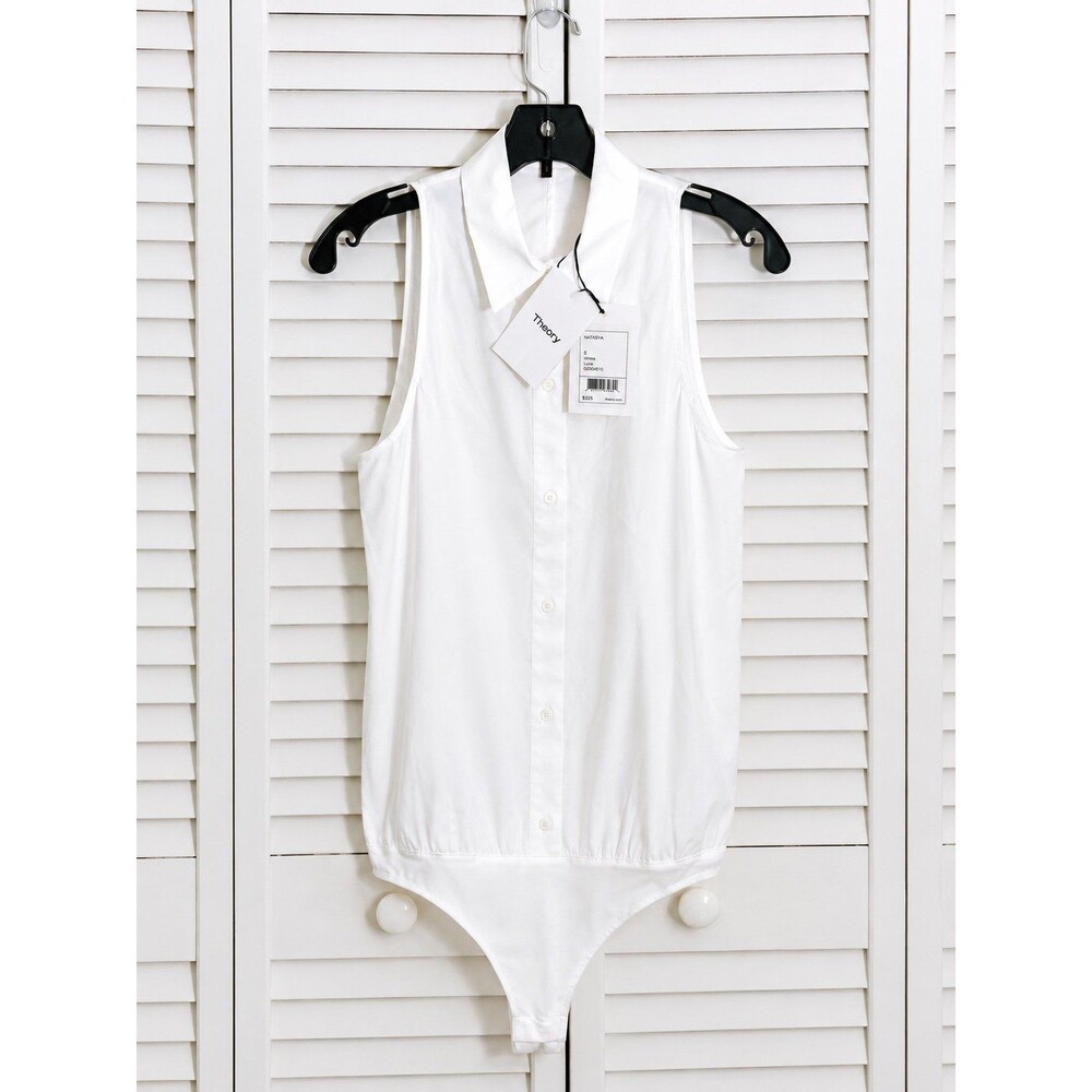 Theory Natasya Luxe White Sleeveless Bodysuit Size S NWT $225